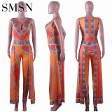 African women's clothing Amazon's best-selling positioning printed orange ethnic style jumpsuit