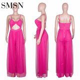 Women clothing Amazon 2022 new tulle strap sexy Wide Leg Pants jumpsuit