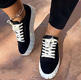 2022 New round head thick sole lacing canvas shoes women's large size printed small white shoes