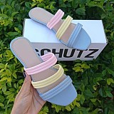 Summer 2022 New square head flat bottom simple matching color beach slippers large size Amazon sandals