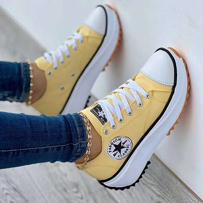 2022 Platform middle heel lace-up casual canvas shoes for women cross-border trade large size international station low top small white single shoes