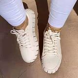 2022 New round head thick sole lacing canvas shoes women's large size printed small white shoes