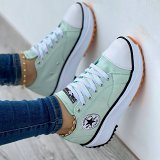 2022 Platform middle heel lace-up casual canvas shoes for women cross-border trade large size international station low top small white single shoes