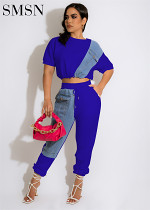 Amazon's hot selling denim combo casual sports suit two piece set women clothing