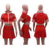 New baseball skirt set women jiacket short sleeve letter print sports 2 piece set outfits