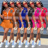 New baseball skirt set women jiacket short sleeve letter print sports 2 piece set outfits