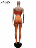 new fashion strapless suit is amazon's hot mesh combination ripped suit feather two piece pants set