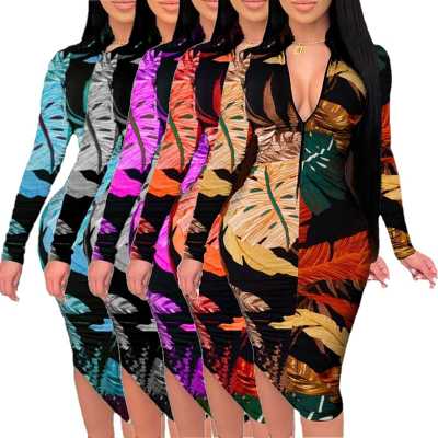 Hot sale long sleeve printed ladies dresses