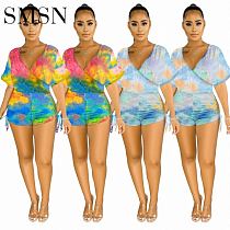 fashionable tie dye women shorts women one piece bodycon jumpsuits and rompers