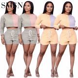 Stylish patchwork color long sleeve 2 piece set two piece set women clothing