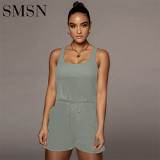 women one piece bodycon jumpsuits and rompers solid color sleeveless shorts lady jumpsuit