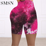 wholesale clothing tie-dye Pineapple cloth multi-color sports style high waist fitness shorts pants