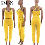 Wholesale Clothing summer Sports casual solid color 2 piece set two piece set women clothing