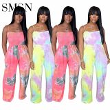 Amazon Wholesale Clothing Gradient pleated suspender jumpsuits women one piece bodycon jumpsuits and rompers