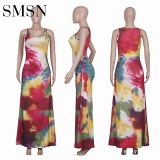 fashionable Wholesale Clothing tie-dye casual sleeveless maxi women bodycon dresses