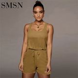 women one piece bodycon jumpsuits and rompers solid color sleeveless shorts lady jumpsuit