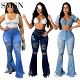 wholesale clothing ripped broken hole tassels washed jeans for women
