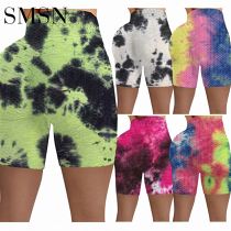 wholesale clothing tie-dye Pineapple cloth multi-color sports style high waist fitness shorts pants