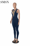 Amazon's sexy new v-spliced color diamond sleeveless slim nightclub jumpsuit