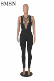 Amazon's sexy new v-spliced color diamond sleeveless slim nightclub jumpsuit