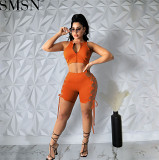 Amazon trendy sleeveless zipper hollow out strap two-piece suit for women 2 piece set two piece set women clothing