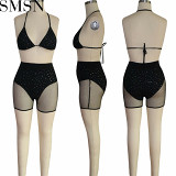 Spring/summer Swimsuit Women's polyester + mesh sequins trouser set 2 pieces 9 colors 2 piece set two piece set women clothing