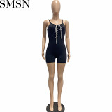 Ladies casual sexy slim solid color suspenders corns straps high elastic jumpsuit women one piece bodycon jumpsuits and rompers