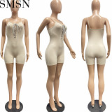 Ladies casual sexy slim solid color suspenders corns straps high elastic jumpsuit women one piece bodycon jumpsuits and rompers