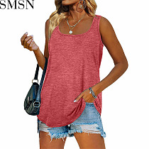 European and American popular summer sleeveless square collar plain vest T-shirt
