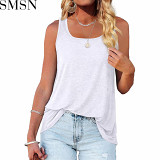 European and American popular summer sleeveless square collar plain vest T-shirt