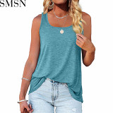 European and American popular summer sleeveless square collar plain vest T-shirt