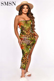2022 Summer See-through Leopard print strap vacation sexy dress Fashion Women Casual Plus Size Dress For Women
