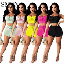 Amazon Women's solid color sexy fashion tank top and shorts 2 Piece Set Outfits Two Piece Set Women Clothing