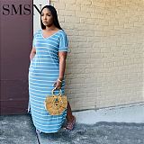 Fashionable side pocket striped printed style Plus Size Women Casual Dress For Women