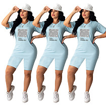 Amazon Hot Drill Short sleeve Casual Suit shorts 2 piece set two piece set women clothing