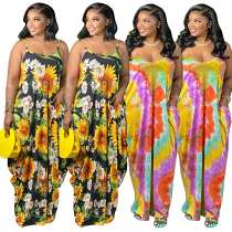 Summer new style condole belt tie-dye print leisure loose casual maxi women dresses