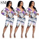 fashion shorts hooded printed zipper Two Piece Outfits 2 Piece Set Women Clothing