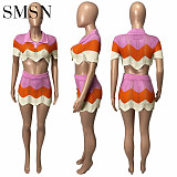 Outfits Summer 2022 2 Piece Set Women fashion Polo Shirt and knit multi-color slim-fit two piece skirt set women