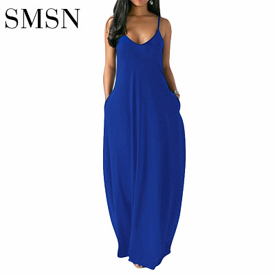 Plus Size Fashion Women Casual Dress For Women Solid color halter loose long large-size women summer dress 2022