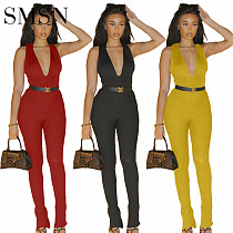 Women Jumpsuits And Rompers Amazon Wide Leg Zipper Sexy Sleeveless solid color jumpsuit summer 2022