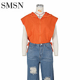 Sexy women's hooded side slit lace-up summer vest vest