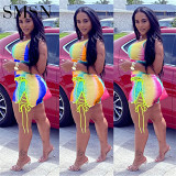 Digital positioning printed corns rope strap vest sexy shorts two piece set