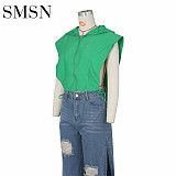 Sexy women's hooded side slit lace-up summer vest vest