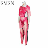 Summer 2022 Women's sexy women's middle sleeve printed shirt two-piece set