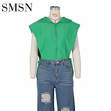Sexy women's hooded side slit lace-up summer vest vest