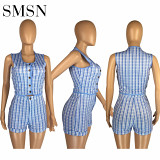 2022 summer fashionable casual Plaid shorts sexy two-piece suit