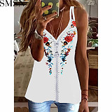 Hot selling 2022 national style printed halters sleeveless T-shirt women's top