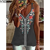 Hot selling 2022 national style printed halters sleeveless T-shirt women's top
