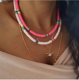 New Bohemian short necklace network red fold wear mixed color clay necklace niche clavicle chain