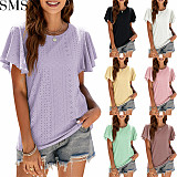 Summer 2022 Women's T-shirt hollowed-out waistband sleeve casual top